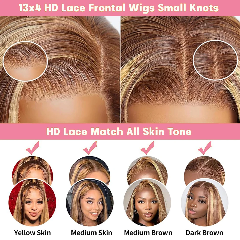 4/27 Highlight Ombre Straight 13x4 HD Lace Frontal Wig Human Hair Brazilian 30 Inch Colored Lace Front Human Hair Wigs For Women image 5