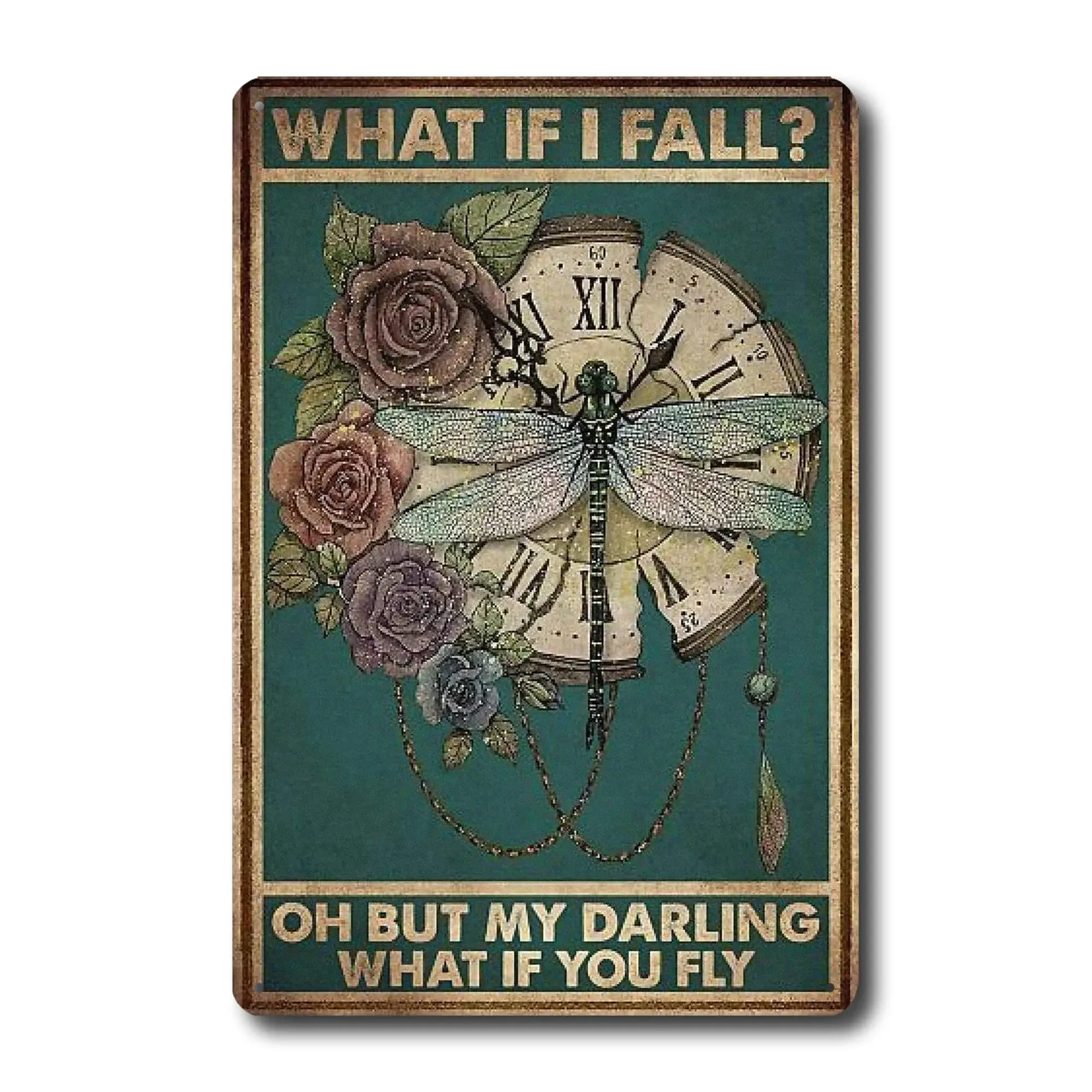 Vintage Wall Decor What If I Fall What If You Fly - Erin Hanson Quote Sign - 8x12 Vintage Tin Signs If I Fall Wall Art Decor for