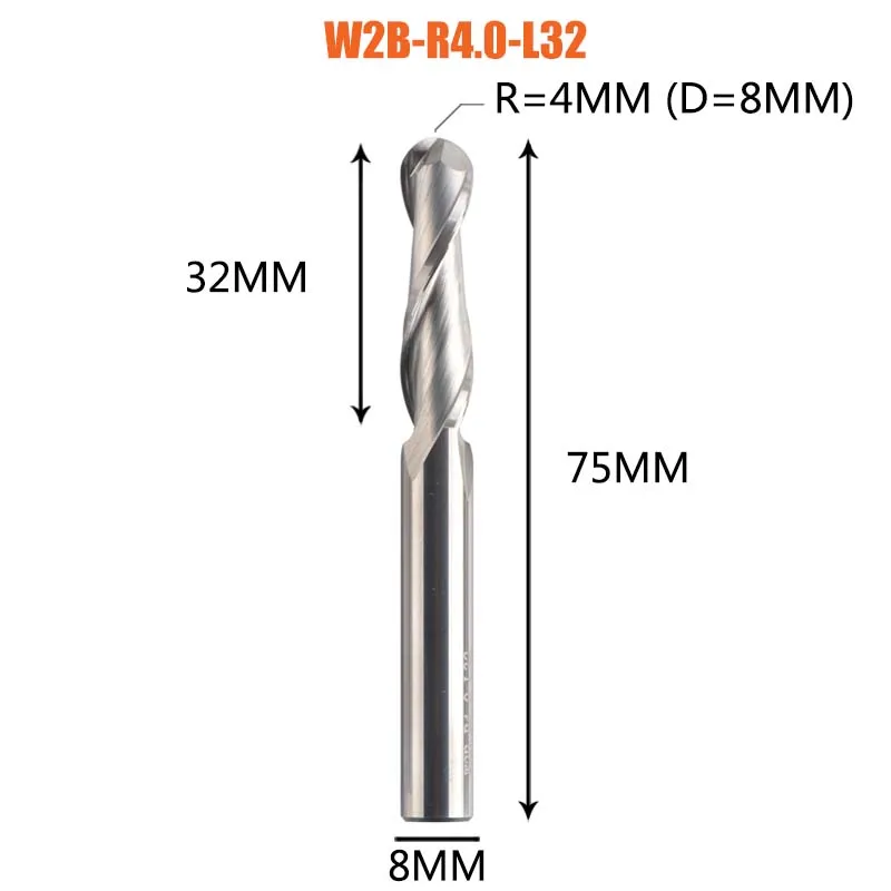 Dreanique 1Pc Carbide Kogelneus Einde Frees 2 Fluiten R0.5-R4.0 Einde Molen Router Bit Voor Hout En Aluminium W2b