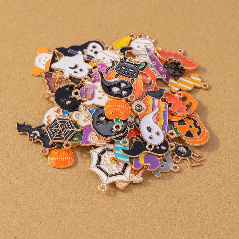 10pcs Enamel Halloween Pumpkin Ghost Charms Pendants for Jewelry Making Earrings Necklace DIY Bracelet Accessories Supplies