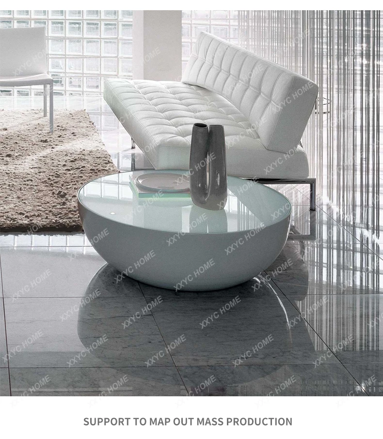 

WW04Cream wind rock slab round coffee table living room small apartment modern light luxury style