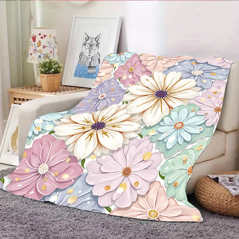 1 szt. Koc Flanelowy Elegancki Kwiatowy Wzór Narzuta na Wygodny Salon