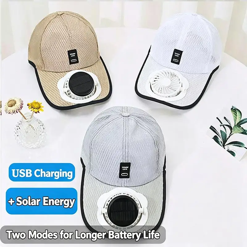 Portable Solar Fan Cap USB Rechargeable Anti-UV Breathable Sun Protection Hat for Summer Outdoor Hiking Travel Work