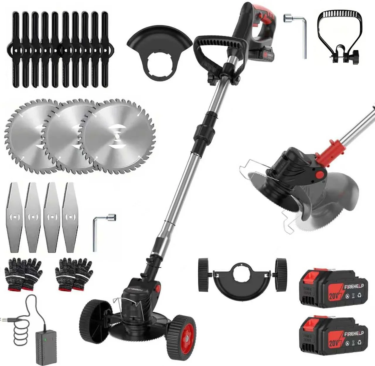 3-in-1 Cordless Weed Trimmer & Lawn Mower - Electric Trimmer, Edger, Bush Cutter with Adjustable Height