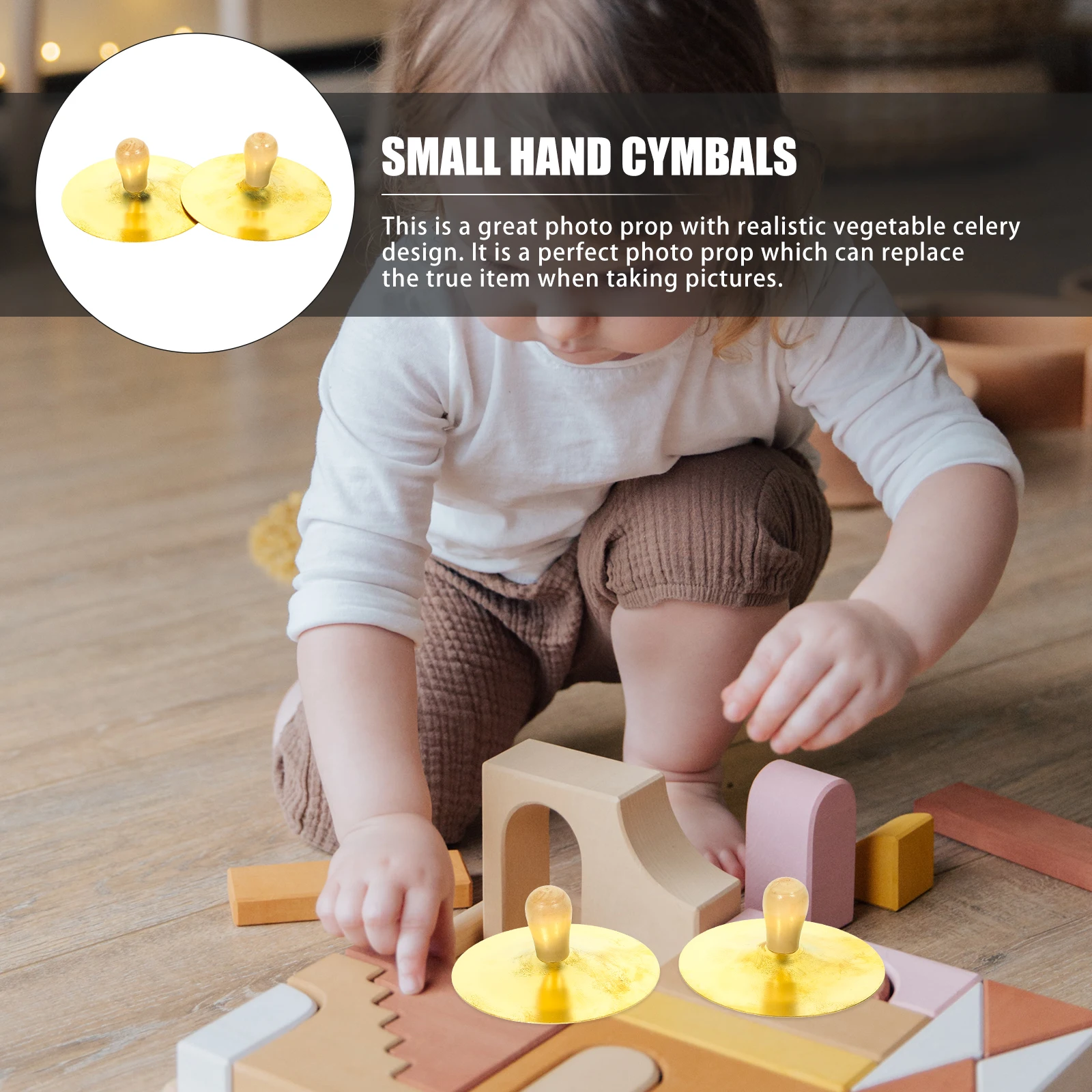 

2Pcs 10cm Copper Cymbal Musical Finger Percussion Instruments Wood H Small Cymbals for Kids Belly Dance Copper