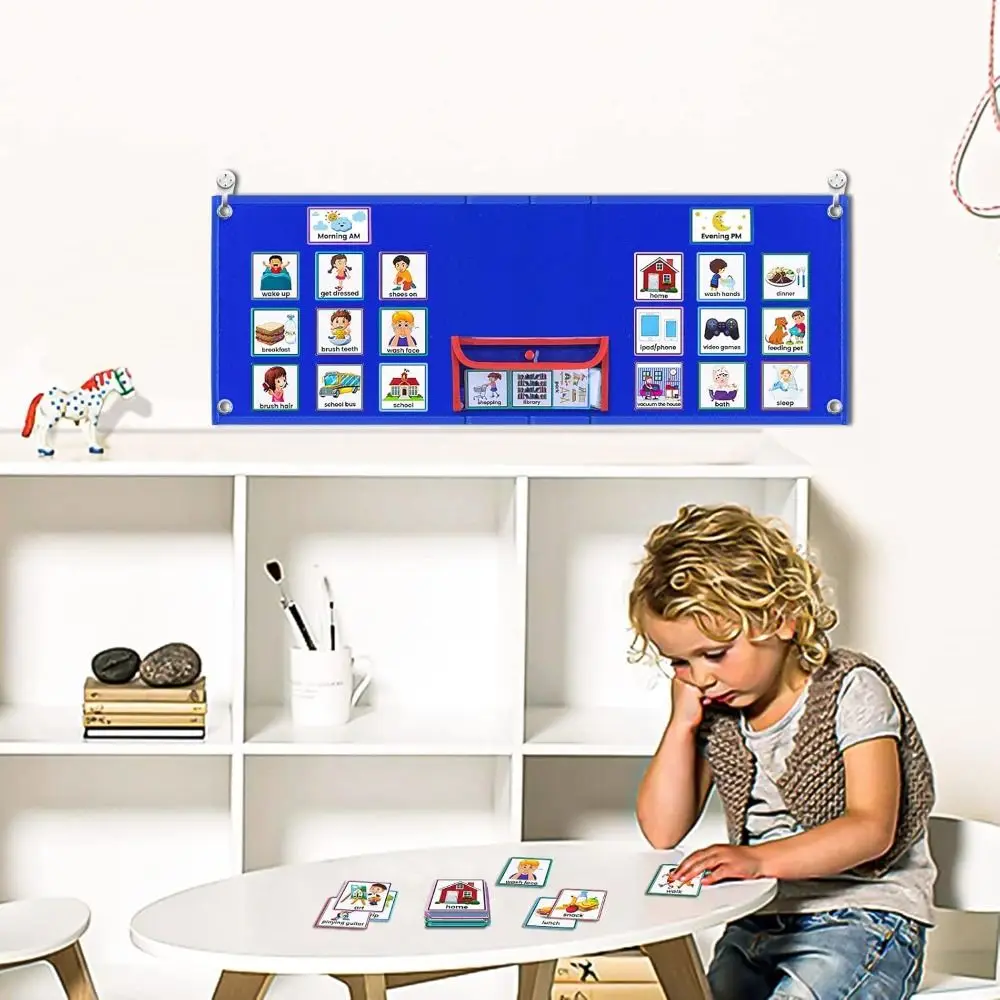 with Autism Toddler Visual Schedule Children Autism Learning Materials Foldable Calendar Chart Hangable Chore Pocket Chart