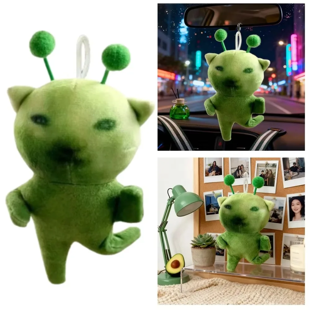 Cute 10cm Green Alien Cat Poseable Deformable Red Scarf Alien Kitten Soft Cartoon Ugly Cute Plushie Keychain Anime Fans Gifts