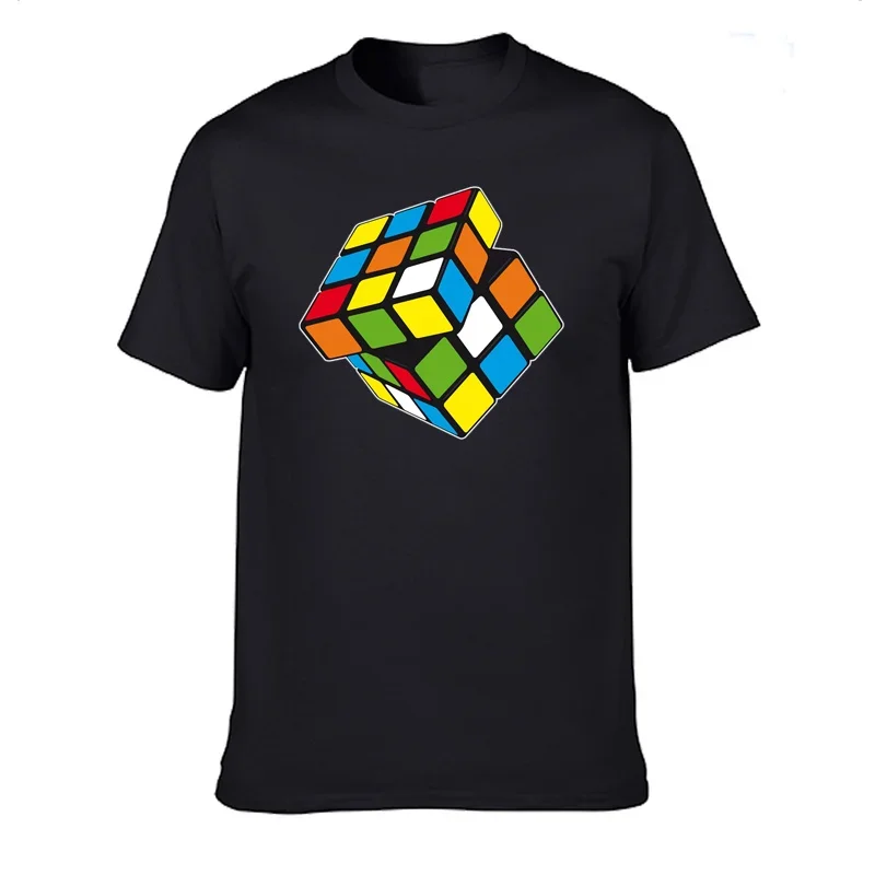 Casual t shirt Men 100% Cotton Short Sleeve Vintage Big Size Quality Tops Tees 2024 Fun Men's High Quality Rubiks T Shirt Cube