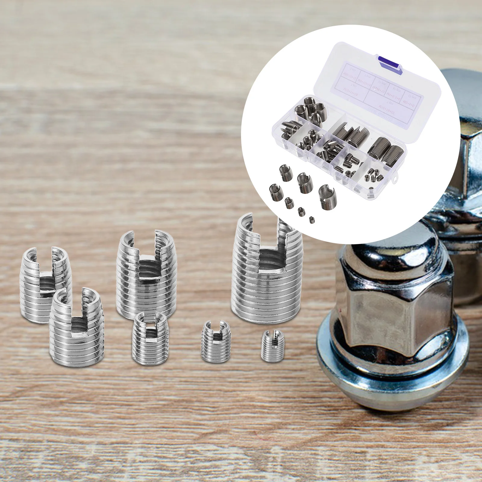 

50Pcs Stainless Steel Thread Repair Inserts Set Self Tapping Durable Quick Install Inner Thread Reinforce Tool for Metal