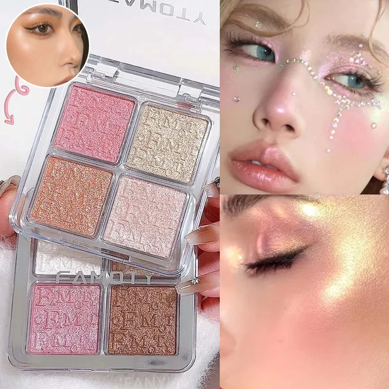 Palette Illuminante Viso 4 Colori Glitter Shimmer Naturale Lucido Impermeabile Contouring Illuminante Trucco