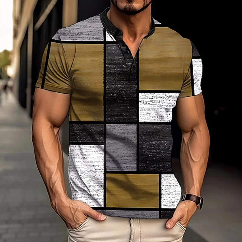 

Colorful Fashion Casual Summer New Square Men's Printed Shirt Trendy Men's Standing Collar Short Sleeved Shirt WG14