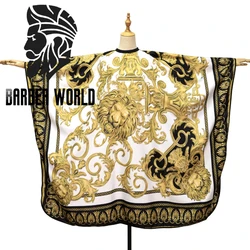 Haircut Bibs Antistatic Non-Sticky Haircut Shawl Cloth Retro Lion Pattern Barbershop Adults Poly Pongee Cape Salon Styling Tools