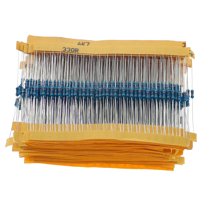 600pcs/box 30 Kinds 1/4W Resistance 1% Metal Film Resistor Pack Assorted Kit 1K 10K 100K 220ohm 1M Resistors