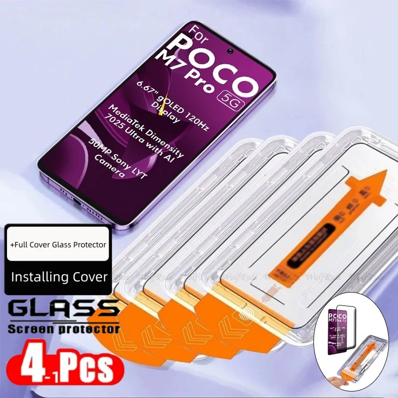 1-4 pces para poco m7 pro 5g vidro xiaomi poco m7 pro 5g vidro temperado fácil instalação protetor de tela livre de poeira poco m7 pro 5g