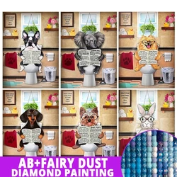 AB Fairy Dust Toilet 5D Diamond Embroidery Kit Cross Stitch Animal Painting Bathroom Modern Dog Funny Home Decoration Gift