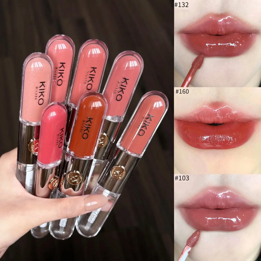 KIKO Unlimited Double Touch Liquid Lipstick Lasting Non Fading Non-Sticky Cup Plump Lip Gloss Milk Tea Bean Paste Naked Makeup