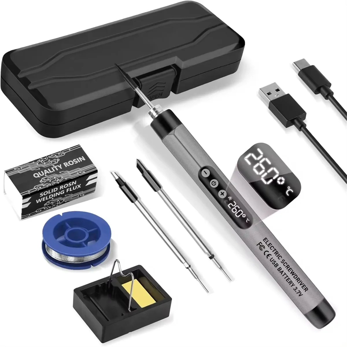 

ABKY-Mini Cordless Soldering Iron Kit USB Portable Soldering Iron with LCD Adjustable Temperature Soldering Kit Gray