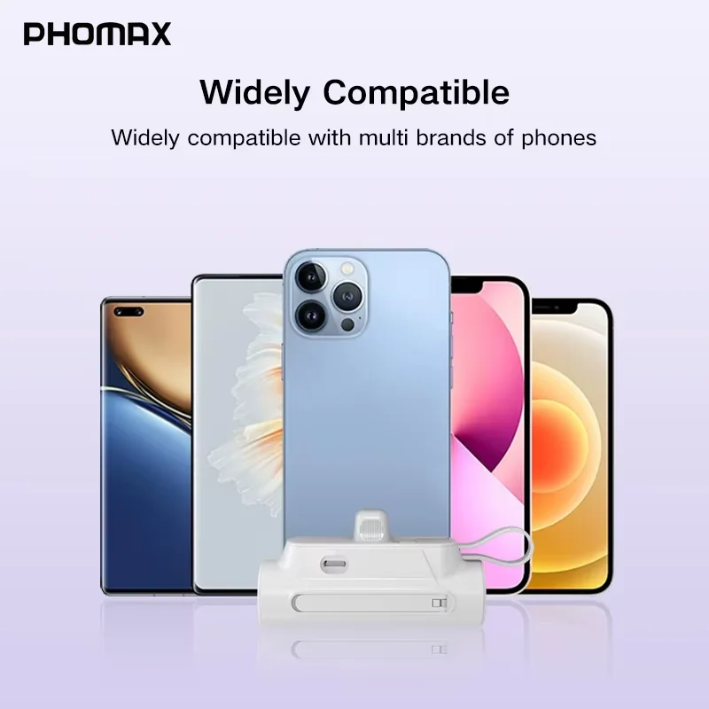 

PHOMAX Hot Selling Easy to Storage Mini Size Portable Charger Mobile Pocket Power Bank 5000mah with Built in Plug