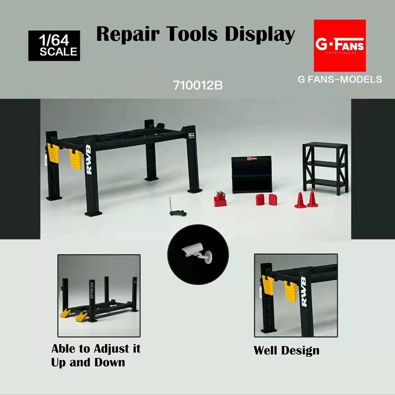 Diorama 1/64 Garage Maintenance Tools Set Alloy Die-Cast Model Car Display 12PCS/SET - 4 Versions