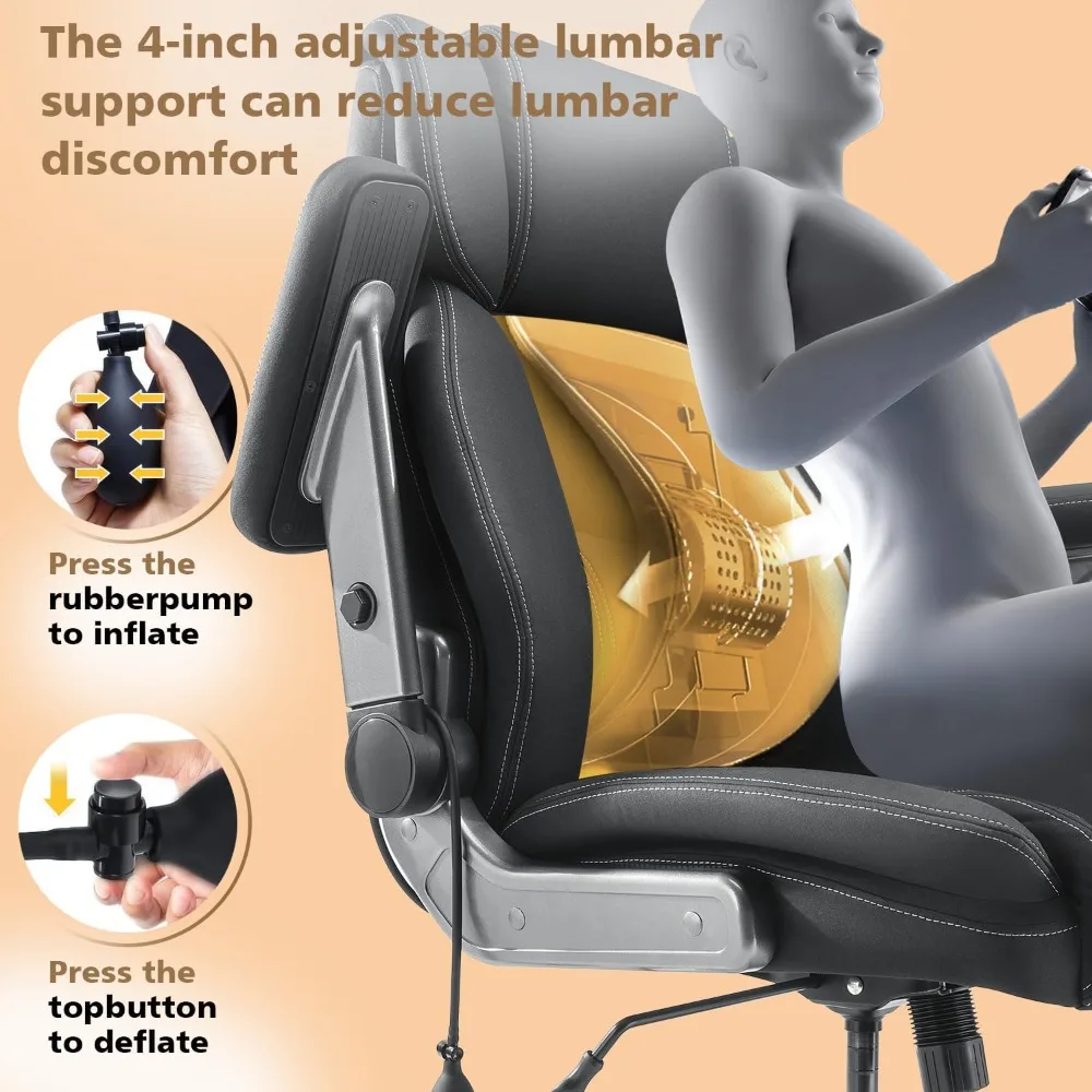 كرسي مكتب كبير وطويل من القماش قابل للتنفس بوزن 600 رطل مع أذرع قابلة للطي 5D ووسادة زنبركية للجيب، مريح وشديد التحمل #5