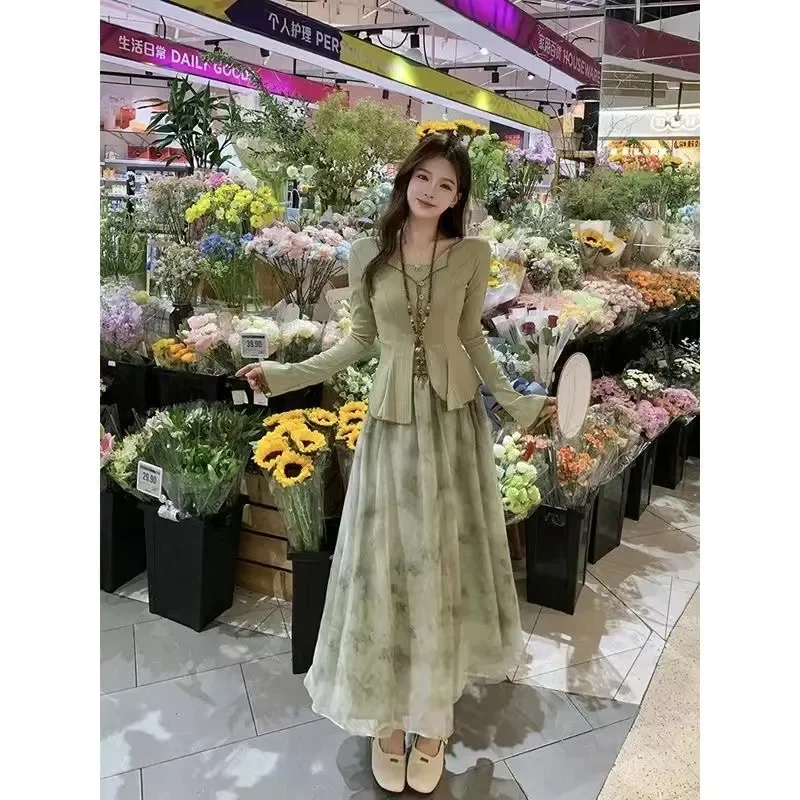

Chinese Style Thin Long-sleeved Sunscreen Cardigan Sling Floral Skirt Women's Spring and Summer 2026 New Fashion Suit