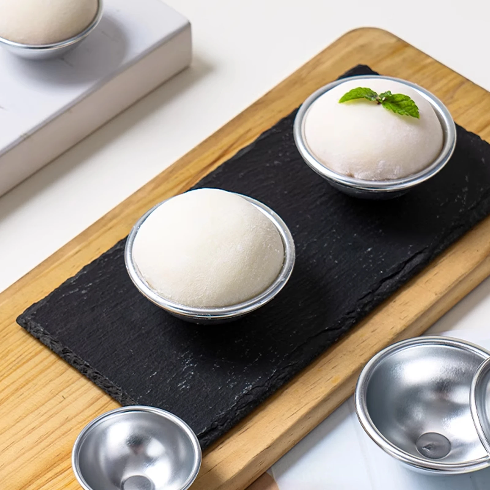

6pcs Bath Salt Ball Molds Aluminum Alloy Lightweight High Temp Resistant DIY Cake Bath Ball Mold Ice Cream C Kitchen
