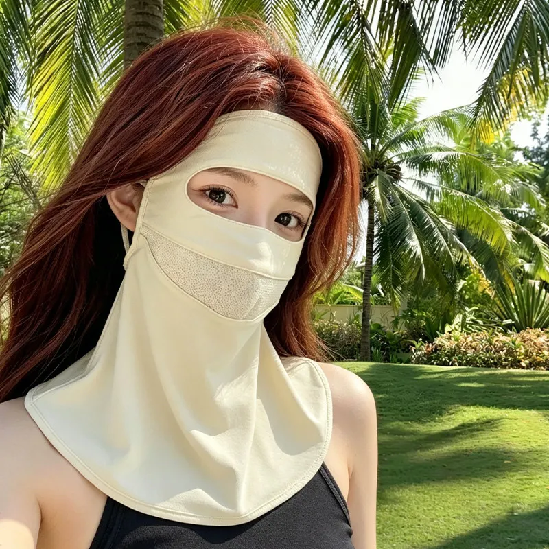 2026 New Full Face Protection Mask Women Summer Cycling Neck Guard Integrated Ice Silk Face Covering Face
