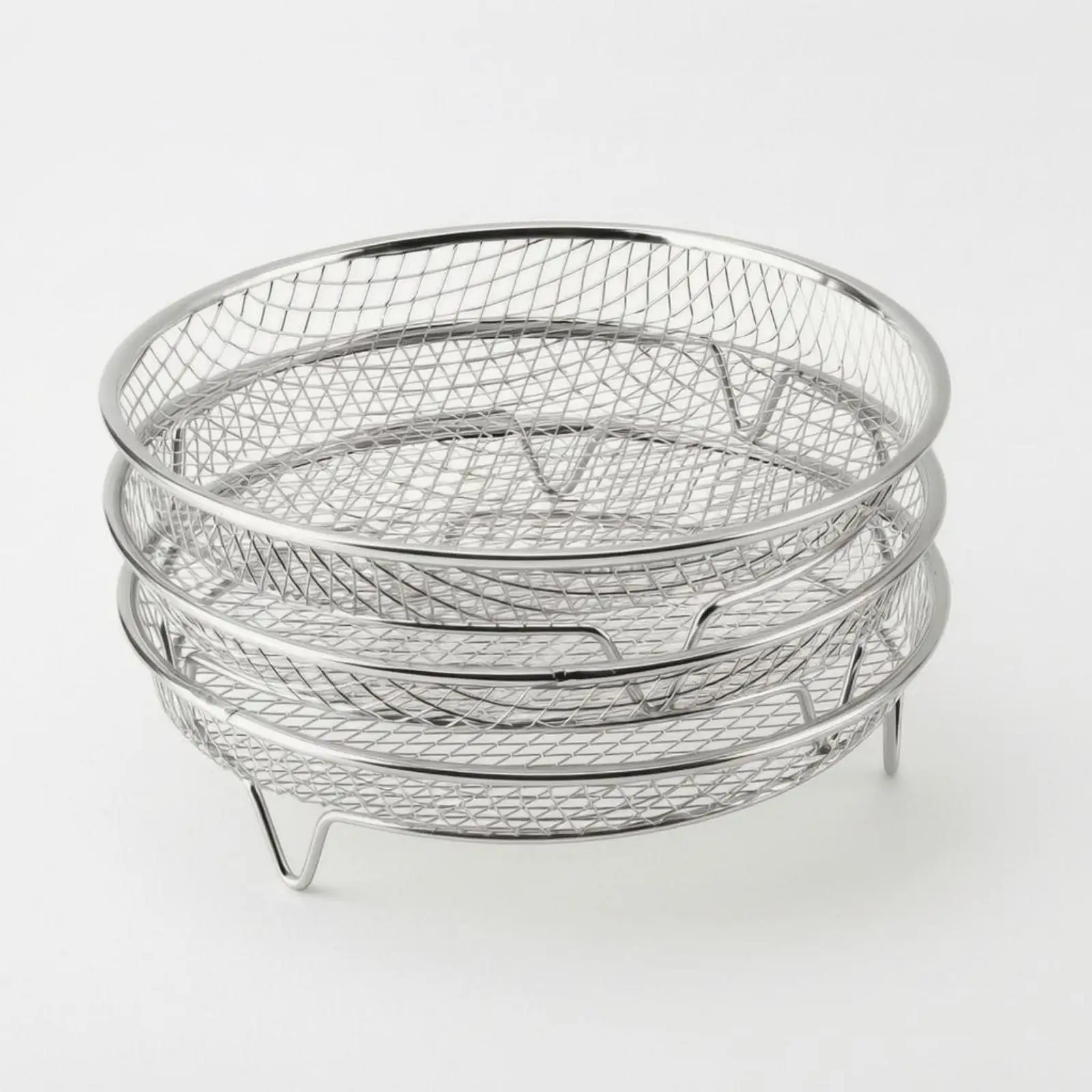 Round Stackable Air Fryer Rack 304 Stainless Steel 3 Tier Mesh Grill Stand for Compact Kitchen Cooking Space Saver
