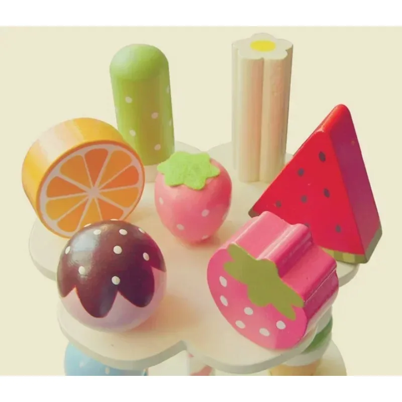 Simulated Wooden Ice Cream Toy Set Snow Playing House Ice Cream Cone Little Girl's Birthday Gift Play House Toy