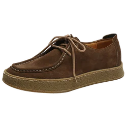 VIPOL Men's Casual Lace-up Shoes Cow Suede Genuine Leather Mens Comfortable Driving Flats Men Classic Outdoor Oxfords