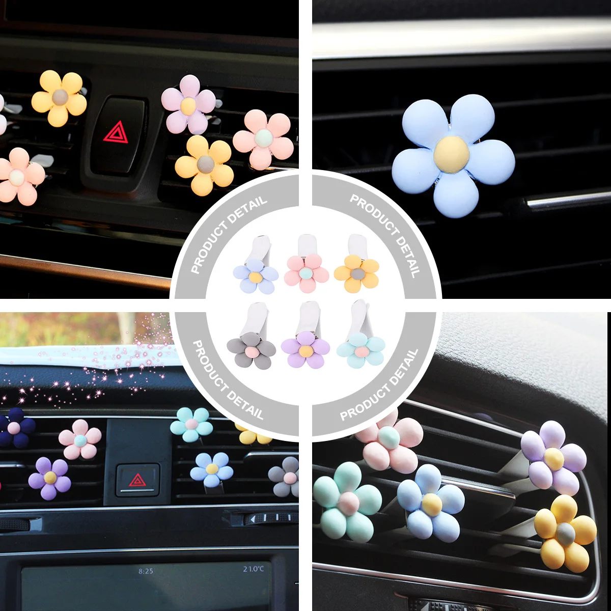 

10Pcs Car Vent Flower Clips Resin Flowers Car Interior Accessories Creative Decor Bright Color Mini Air Vent Clip to Uplift Mood