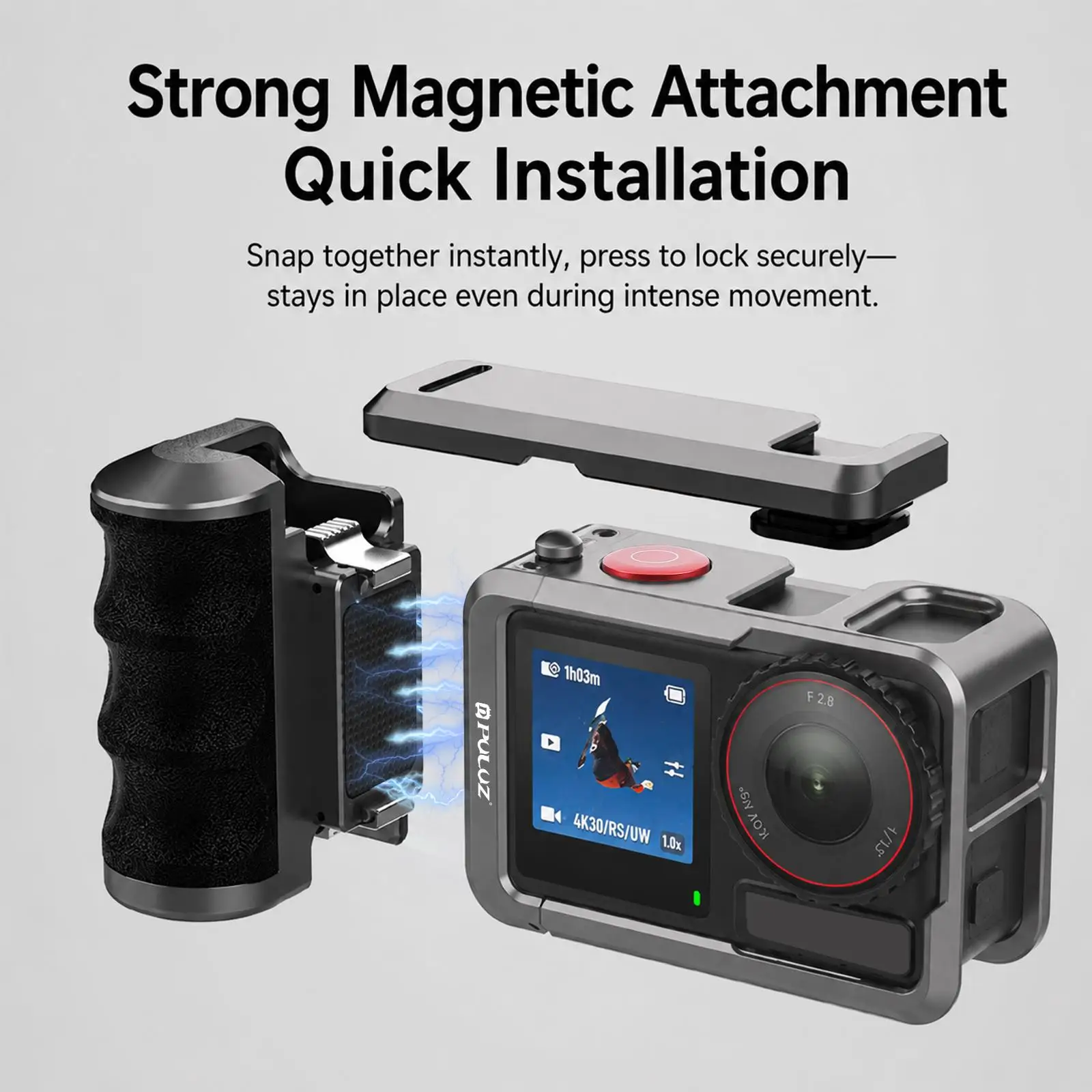 PULUZ Single-Handed Shutter Metal Camera Cage Expand Frame Adapter For DJI Osmo Action 6 / Action 5 Pro / Action 4 / Action 3