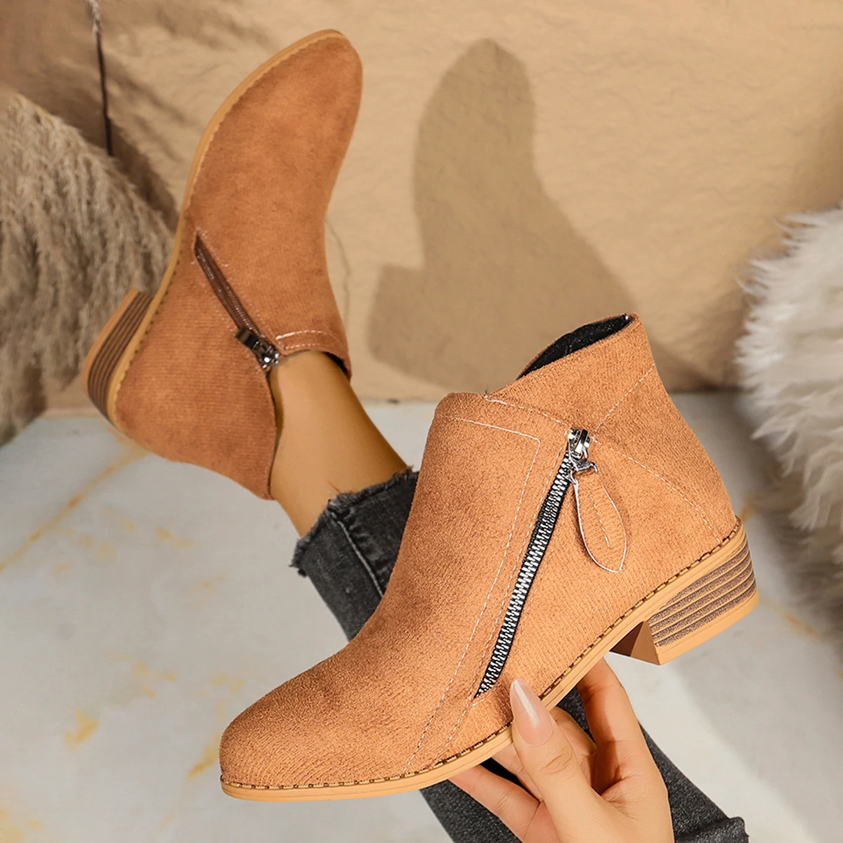 Frauen Stiefel Herbst/winter Seite Stiefeletten Weibliche Niedrigen Absatz Niedrigen Rohr Student College Stil Frauen Schuhe Bequeme Outdoor schuhe – Detail 3
