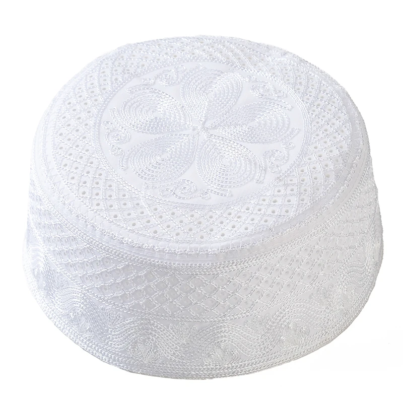 New Muslim Men Prayer Hats Cotton Embroidery Cap Arab Saudi Islamic Turban Hijab Jewish Headscarf Islamic Prayer Accessories