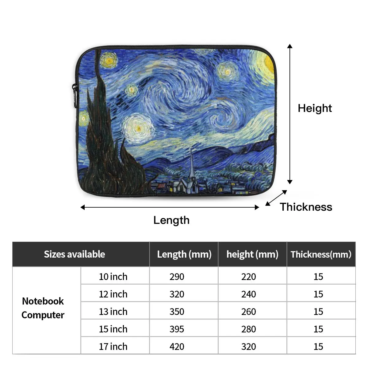 فان جوخ حقيبة كمبيوتر محمول للكمبيوتر المحمول الحقيبة 10 12 13 15 17 بوصة دفتر غطاء للأكمام حقيبة اللوحي للصدمات