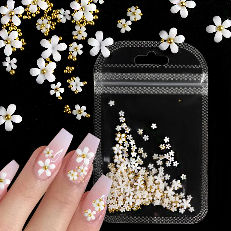 200Pcs Acrylic Flower Nail Art Decoration Mixed Size White Rhinestones Silver Gem Manicure Tool Accessories For DIY Nail Design