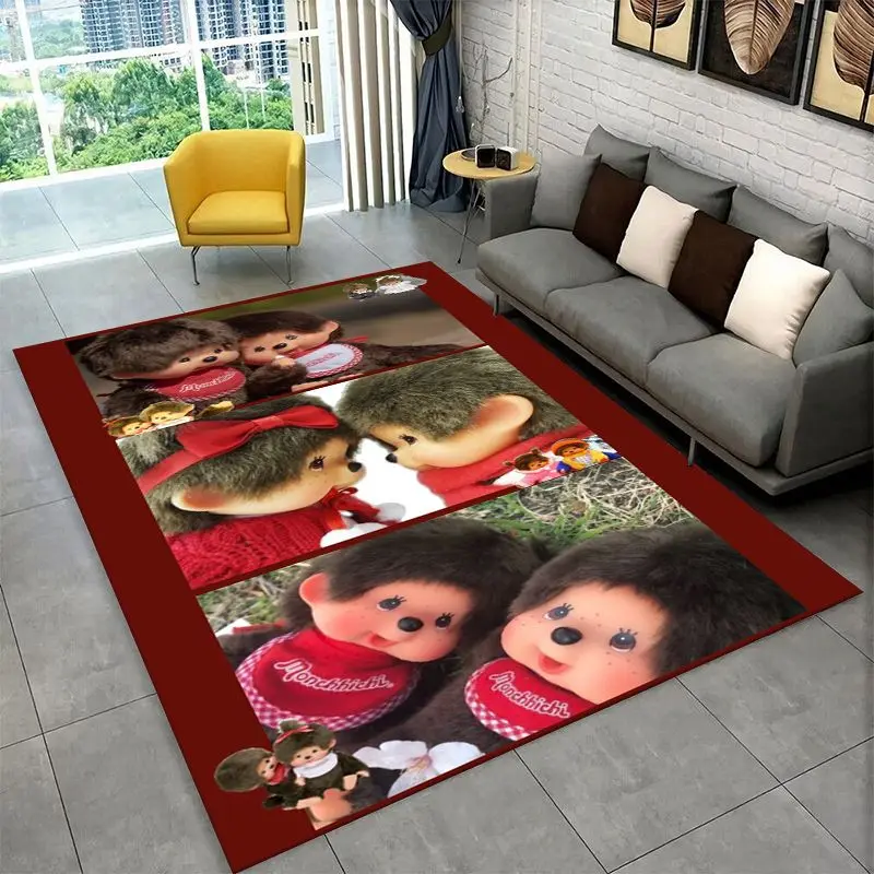 HD M-Monchhichi Cute Cartoon Monkey Holiday Carpet Rug for Bedroom Living Room Sofa Home Decor,Game Area Rug Non-slip Floor Mat