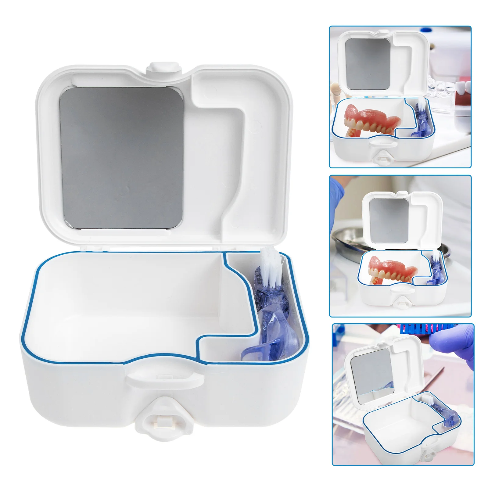 Retainer Case with Mirror False Teeth Oral Appliance Flipper Tooth for Cleaning Bath