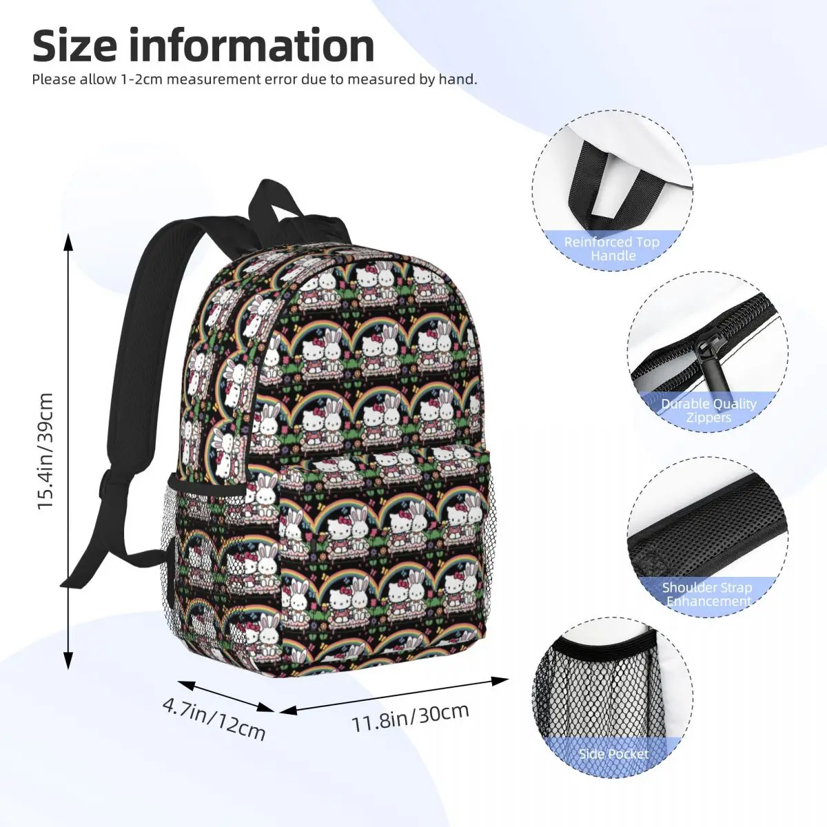 Hello Kitty Durable 15-Inch Backpack - Ergonomic Lightweight Design for Comfort and Convenience