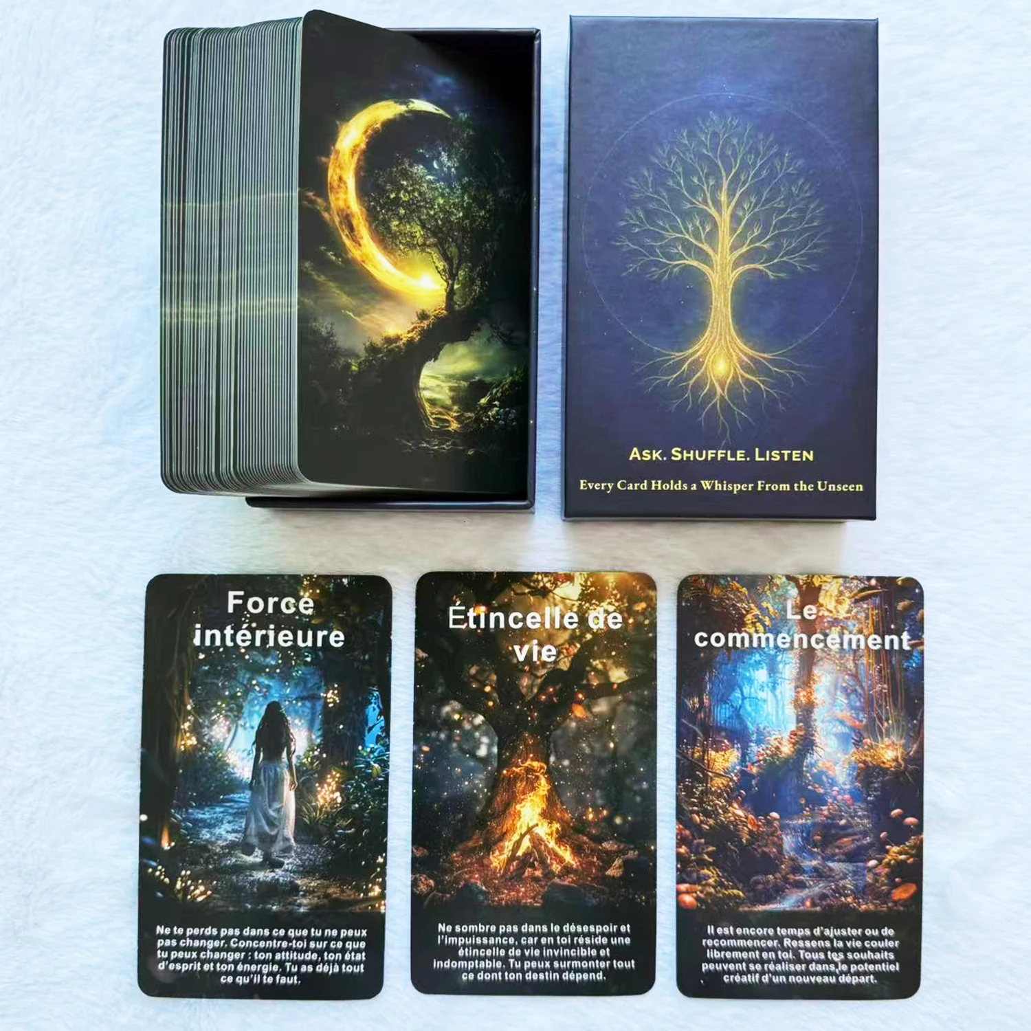 French Mystic Forest Oracle Cards, Affirmation Cards with Mystic Forest Theme, Self-Spiritual Guidance, 12x7cm, 56 Cards