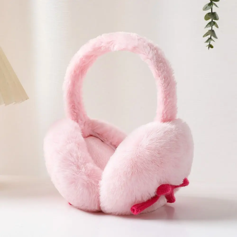 Cute Bowknot Earmuffs Windproof Winter Warm Ear Covers Retractable Foldable Plush Ear Warmers for Women Girls