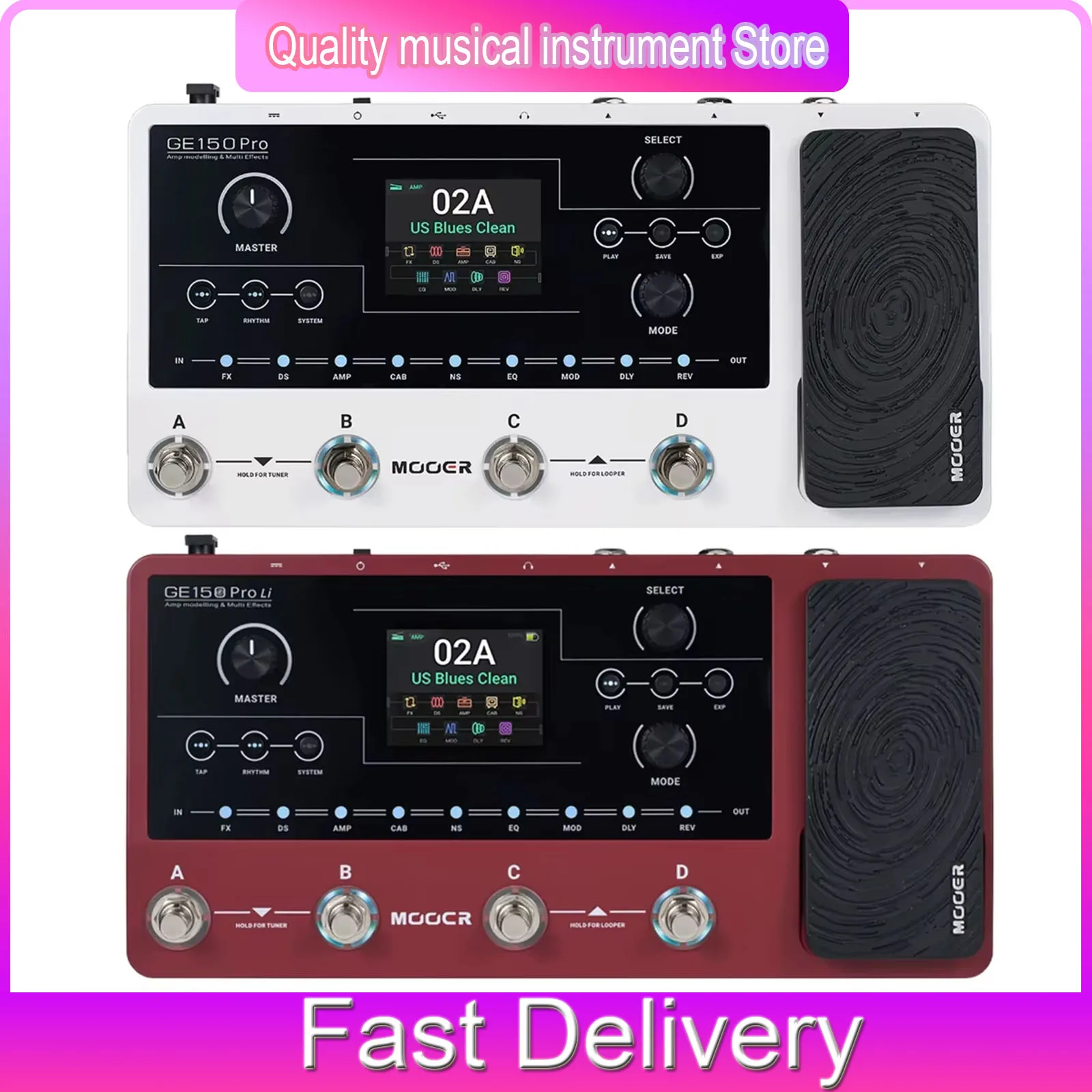 

MOOER Guitar Multi Effects Pedal GE150 Pro/Pro Li Guitar Amplifier Modelling IR Loader Built-in 9 hrs Battery With 4 Footswitche