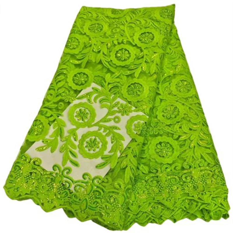 2025 أحمر جودة عالية موضة الفرنسية شبكة نسيج دانتيل مطرز الأفريقي النيجيري الترتر أقمشة الدانتيل لفستان الزفاف الأخضر