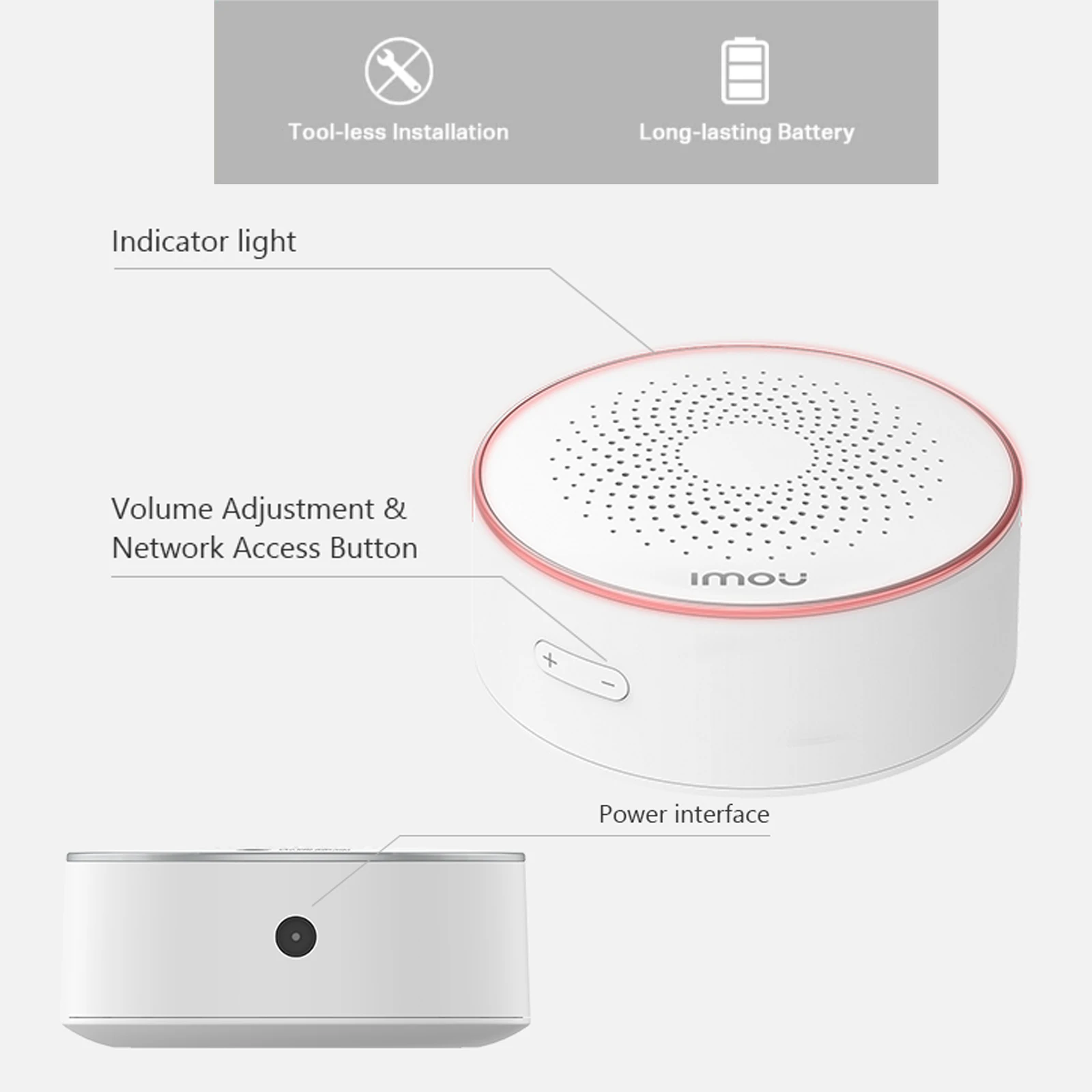 Imou ZR1 Indoor Smart Wireless Siren Alarm and Chime, Wireless WiFi 85DB Siren Alarm Sensor Sound and Light Alarm Siren for Home