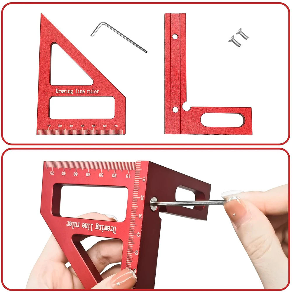 3D Woodworking Square Protractor Aluminum Alloy Miter Triangle Ruler High Precision Layout Measuring Tool for Engineer Carpenter