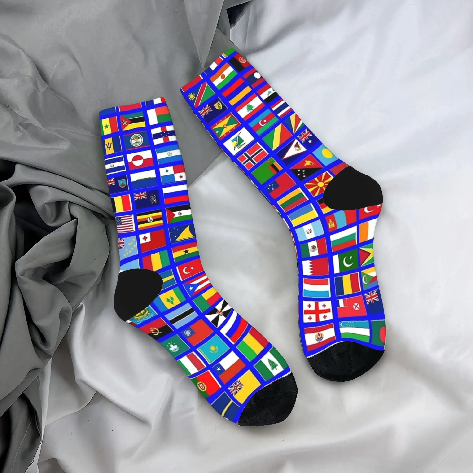 

Flags of the World All Countries Nations Blue Stockings Men Socks Comfortable Fashion Socks Autumn Running Sports Anti Socks