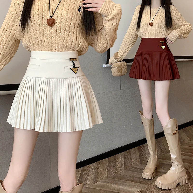 

2024 Autumn and Winter New Arrivals High Waist Short Mini Pleated Skirt Streetwear Women High Quality Woolen Skirts Female