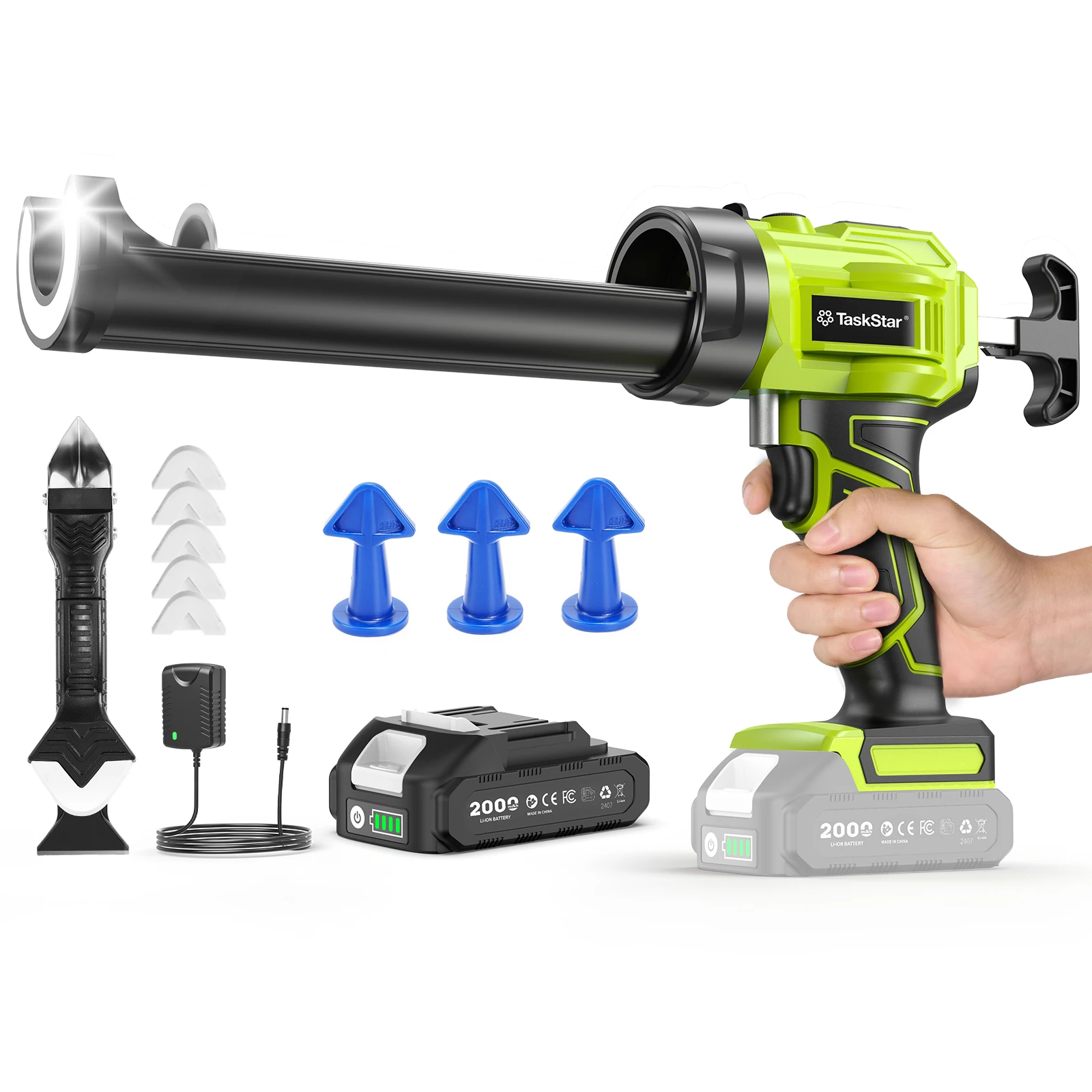 

Аккумуляторный электрический пистолет для герметика Taskstar 250 кг/см² с тяговым усилием 250 кг/см², 10 унций, без капель, с LED-подсветкой для заполнения и герметизации