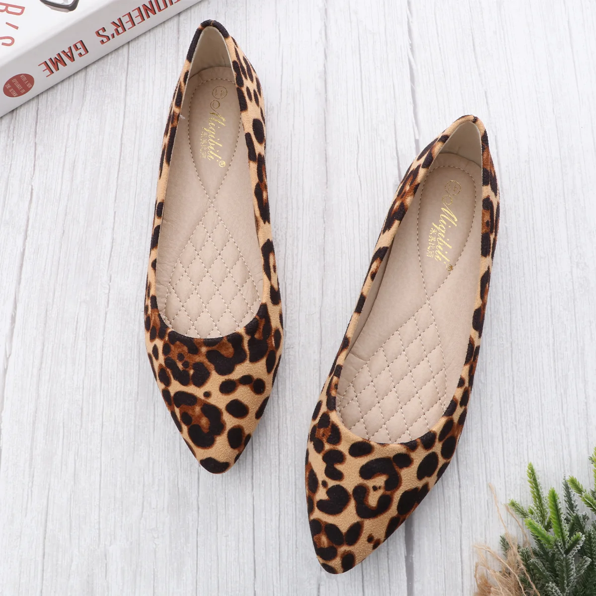 Leopard Print Shoes High Heels for Girls Women Flat-heeled Autumn And Winter Lady Miss