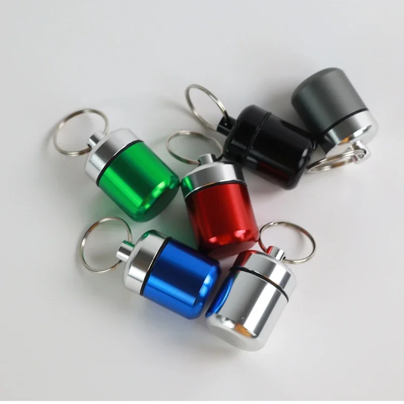New Mini Portable Aluminum Waterproof Pill Box High Quality with Sealed Storage Flat Head and Keychain for Medicine Container